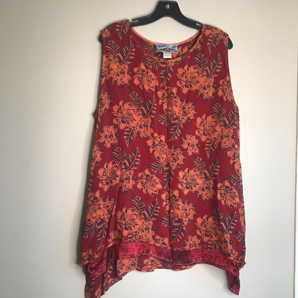 Tienda ho red floral print loose tank top